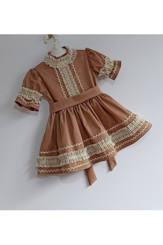 Kız Bebek Kahverengi Vintage Fistolu Elbise Karamel