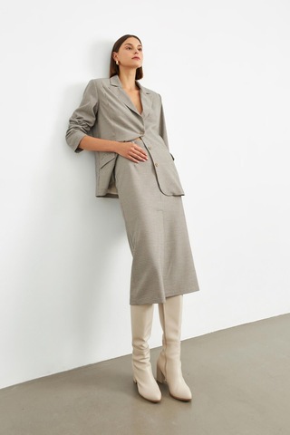 Stella Pulvis Kahverengi Pötikare Yırtmaçlı Midi Kalem Etek Kahverengi