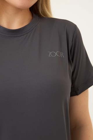 Zoor Kadın Kısa Kol Compression Fitness Gym Spor Body Tshirt Füme