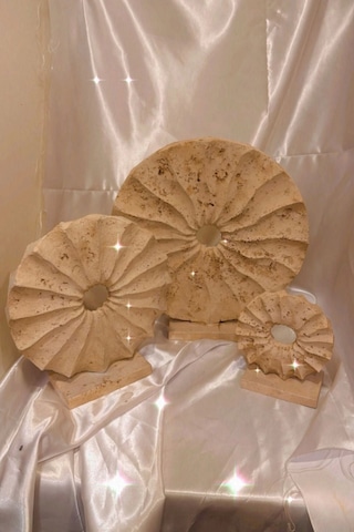 Marble Dekoratif Traverten Zerafet Stone Halka Mermet Taş Biblo 3 Lü