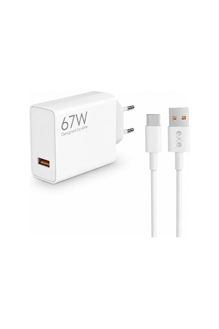 Exe 67w Süper Hızlı Şarj Adaptörü Type-c Kablolu Usb-c Şarj Seti Beyaz