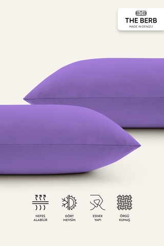 The Berb 2'li Penye Yastık Kılıfı Seti %100 Pamuk 50 X 70 Fermuarlı Lila