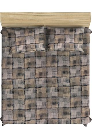 Maki Pamuklu Renkli Ekose 160x200 Çift Kişilik Lastikli Çarşaf Se Kahverengi