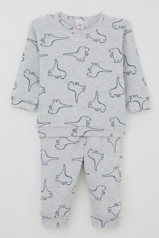 Breeze Erkek Bebek Pijama Takımı Omuzdan Patlı Sevimli Dinozor Desenli 4 Ay-1 Yaş, Açık Gri Melanj Açık Gri Melanj
