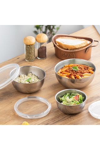 Porsima Parma Sızdırmaz Kapaklı Paslanmaz Çelik Saklama Kabı 3'lü