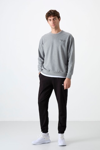 Tommy Life Gri Melanj - Siyah Casual O Yaka Lastik Paça Pamuklu Erkek Oversize Eşofman Takımı - 85120 Gri - Siyah