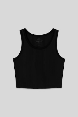 Tommy Life Siyah Basic Sıfır Kol Dar Kalıp U Yaka Kadın Crop Top Atlet - 97160 Siyah