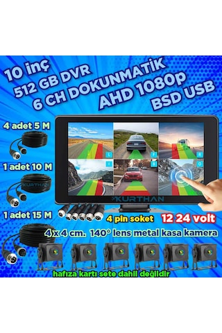6 Ch 10 İnç Dokunmatik 1080p 6 Kameralı 4k Ultra Hd 512 Gb Dvr-usb-bsd Monitör Seti 12 - 24 Volt