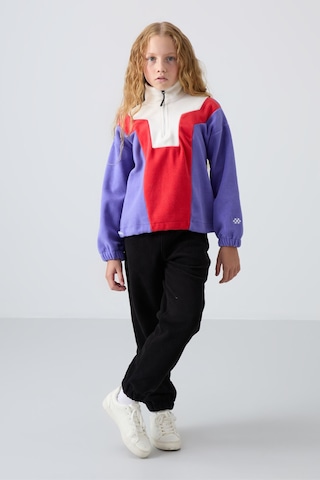 Tommy Life Eflatun Kalın Yumuşak Dokulu Oversize Nakışlı Polar Kız Çocuk Sweatshirt - 75153 Eflatun