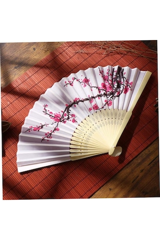 Beluga Yelpaze Bambu Kumaş Serinletici Vintage Kiraz Çiçeği Şık Dekorasyon Püsküllü Japon Yelpaze 0198