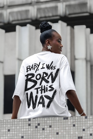 Sevbano Baby I Was Born This Way Yazılı Sırt Baskılı Unisex Oversize Şark Beyaz