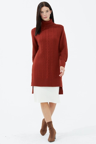 Tam Balıkçı Yaka Triko Tunik - Kiremit