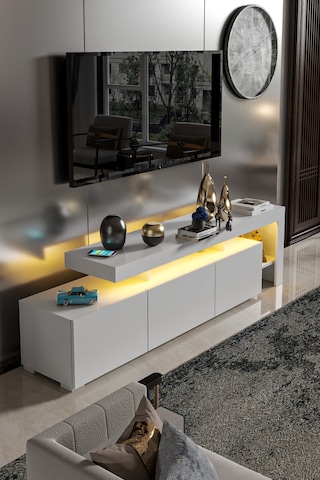 Luma Led Işıklı Tv Ünitesi Beyaz