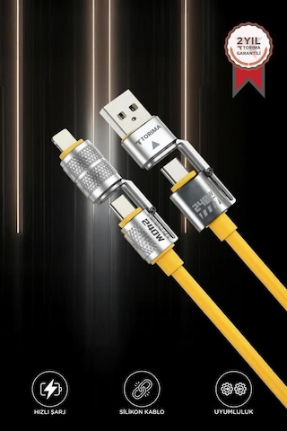 Torima U23 4 in 1 Silikon 240 W Usb-a/type-c Giriş type-c/lightning Çıkış Hızlı Şarj Data Kablosu