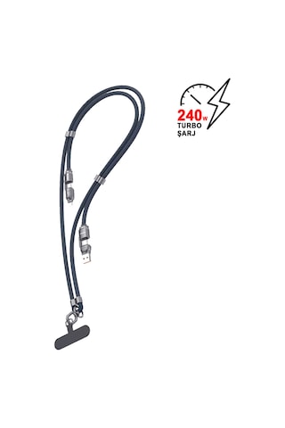 240w 5'i 1 Arada Usb/type-c/lightning Boyun Askılı Turbo Şarj Ve Data Kablosu Hasır Kablo Mt2515