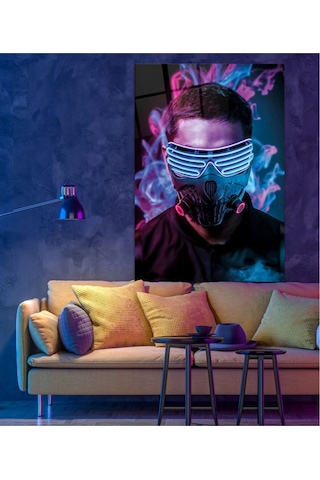 Neon Maskeli Adam Cam Tablo
