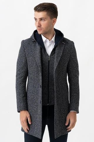 White Stone Ancona 4024 Slim Fit Kapüşonlu Ceket Yaka Pamuklu Kaban Laci-Laci Lacivert