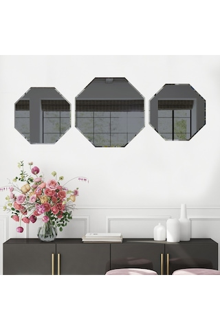 Decorıta Ayna - 3'Lü Takım Sekizgen Ayna Çok Renkli