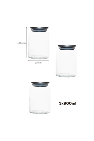 4407 Bormio Metal Kapaklı 3lü Cam Kavanoz Seti Vakum Kapaklı Saklama Düzenleme Kabı Seti 900ml