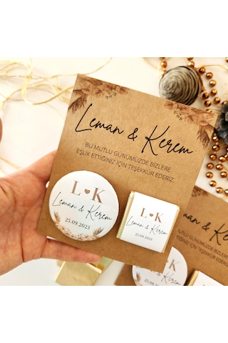 Kraft Kağıt Çikolata Ve Magnet Nişan Söz Hediyelik 30 Adet