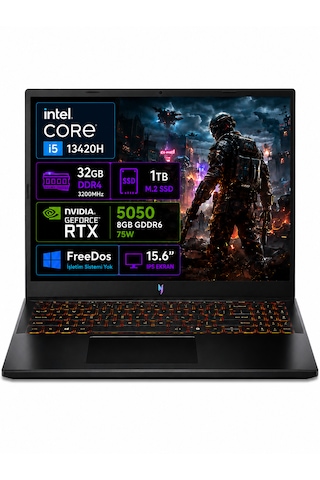 Acer Nitro V 15 ANV15-52 NH.QZ7EY.003-03 i5-13420H 32 GB 1 TB SSD 8 GB RTX5050 15.6" Free Dos Dizüstü Bilgisayar
