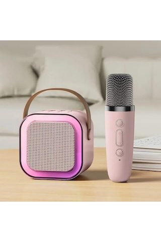 Bluetooth Hoparlör K12 Karaoke Makinesi Taşınabilir 5. Kablosuz Mikrofonlar İle Pink 1 Mic