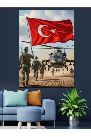 Ahşap Tablo Türk Bayrağı Ve Kahraman Askerler İnsan Figürlü Tablolar