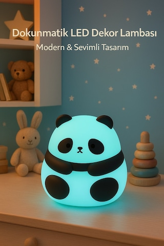 Dekoratif Aydınlatma Sevimli Panda Silikon Renk Değiştiren Led Usbli Çocuk Odası Gece Masa Lambası Çok Renkli