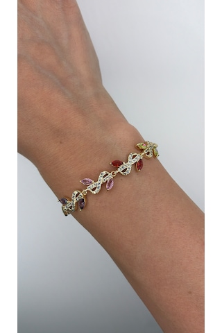 Renkli Zirkon Taşlı Çelik Kadın Bileklik 17+2 Cm Ayarlanabilir Gold Kaplama Bileklik Çok renkli