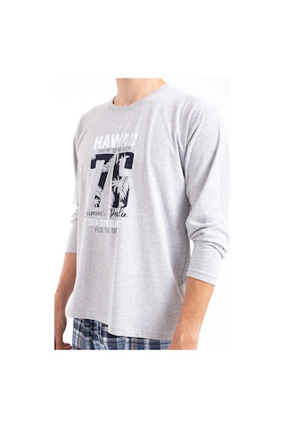 Tampap Erkek Büyük Beden Baskılı Pijama Takımı Uzun Kollu 2170-B Gri
