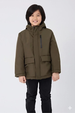 Blayn Jeans Erkek Çocuk Kürklü Su Ve Rüzgar Geçirmez Kapüşonlu Kışlık Mont & Kaban & Parka Haki