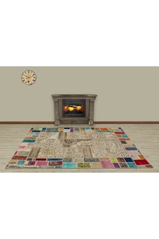 Bej Klasik Modern Patchwork El Dokuma Halı