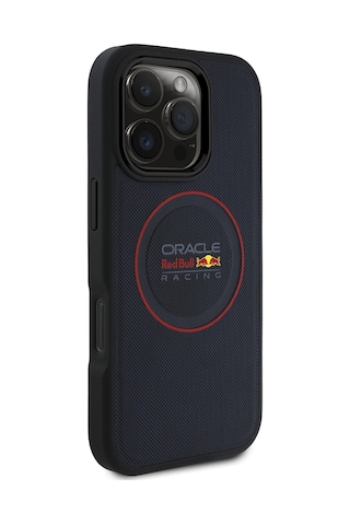 Apple Uyumlu iPhone 16 Pro Max Kılıf Redbull Lisanslı Magsafe Kırmızı Halka Ve Logolu Deri Kapak Lacivert