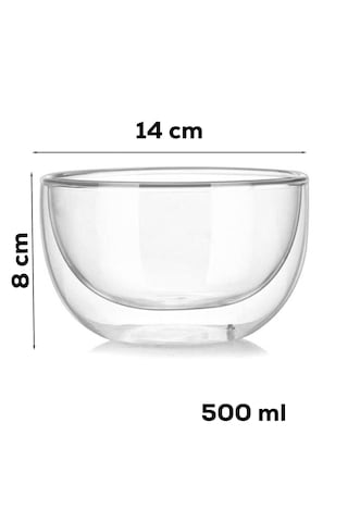 Perotti 12481 Çift Cidarlı Cam Kase Çerezlik Sunumluk 500 Ml Şeffaf