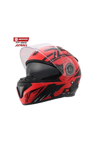 Scoyco FF-868 Azrael Güneş Vizörlü Çene Açılır Kask Kırmızı - Siyah