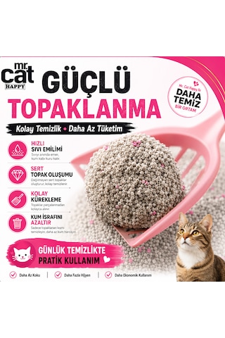 Mr.cat Happy Baby Powder Kokulu Bentonit Kedi Kumu 10 Lt X 2 Adet Toplam 20 Lt Güçlü Topaklanan %99,5 Tozsuz