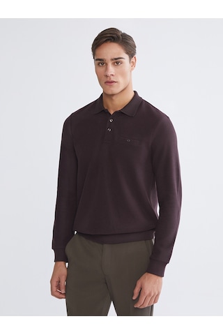 LC Waikiki Lc Waıkıkı Mürdüm Polo Yaka Erkek Sweatshirt