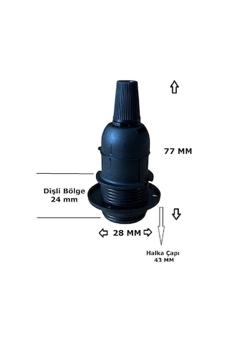 4 Metre Arapuarlı Aç Kapat Anahtar Fişli Abajur Lambader Duyu Seyyar E14 2x0,50 Siyah