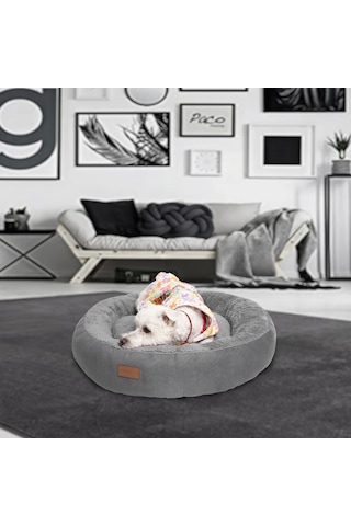 Peluş Minderli Küçük Ve Orta Irk Kedi Köpek Yatağı 62x65 Cm - Gri