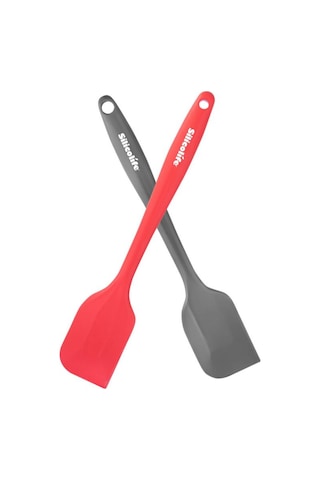 Silicolife 2 Li Spatula Set, Isıya Dayanıklı Yanmaz Yapışmaz Silikon Spatula 2 Adet Kırmızı-antrasit 21cm Kırmızı
