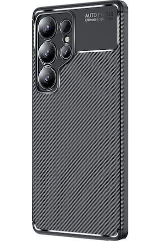 Adige Samsung Galaxy Uyumlu S25 Ultra Kılıf Negro Karbon Fiber Desen Silikon + Ekran Koruyucu