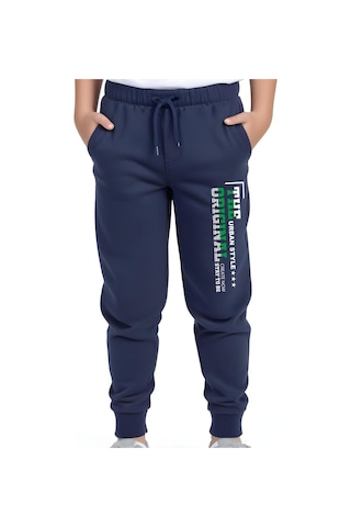 Panios Kids Urban Style Baskılı Beli Lastik Detaylı Jogger Eşofman Altı Lacivert