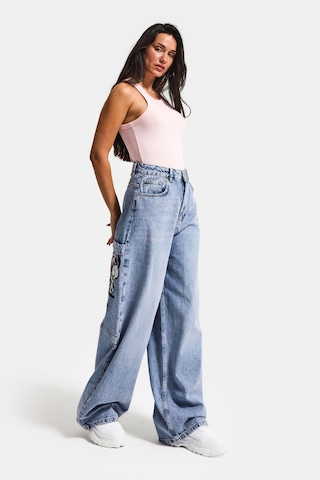 it's basic Kadın Kot Rengi 4s6-89 Mega Baggy Fit Nakış Detaylı Özel Tasarım Denim Jean Mavi