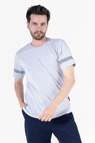 T 2830 Bisiklet Yaka Reflektörlü T-shirt Gri Melanj