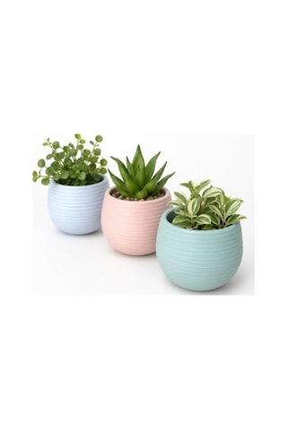 Dekoratif İskandinav Mini Saksı Seti, 8x7 Cm, Pembe, Plastik, Kaktüs Ve Sukulent Bitkiler İçin, 3'lü Diğer