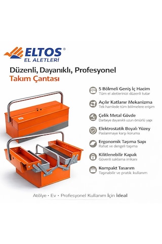 Profesyonel 5 Bölmeli Metal Takım Çantası 52x5 Çelik Gövde -