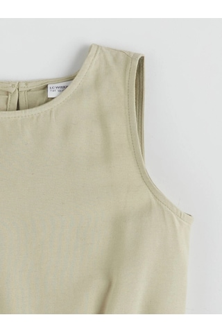 LC Waikiki Lcw Kids Yeşil Bisiklet Yaka Keten Karışımlı Kız Çocuk Bluz Dull Green
