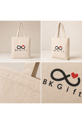 Bk Gift Logonuza Özel 5 Adet Keten Fiora Askılı Kırık Beyaz Bez Çanta 34,5 X 40 Cm Baskılı Set Bej