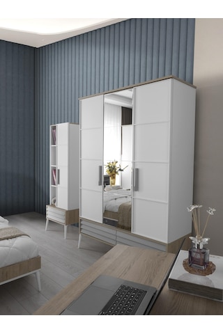 Asil Modern 3 Kapaklı Çekmeceli Elbise Dolabı Gardrop 137cm