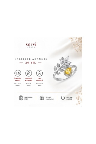 Servi 925 Ayar Gümüş Golden Leaf Yüzük-35
